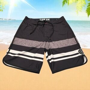 LVFT Mens Size 34 Board Shorts Swim‎ Trunks Striped Training Black Gray White